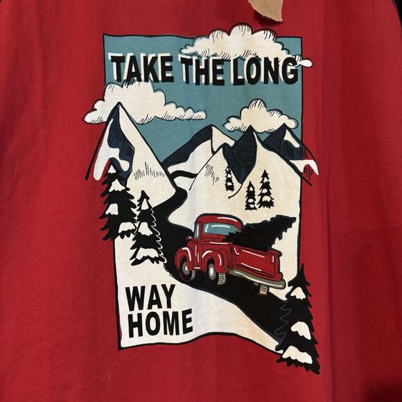 Lazy One "Take the Long Way Home" XXXL Tee Men's Red Black Long Sleeve Shirt - Picture 2 of 6